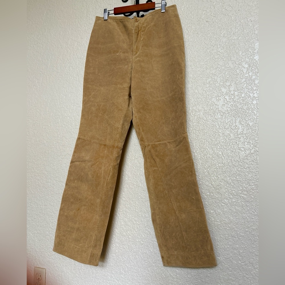 A.M.I Tan Suede Leather Pants